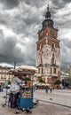 Town hall tower in suqare called Rynek Glowny in city Krakow, Poland Royalty Free Stock Photo