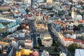 Town Hallm theathre and the City Center of Liberec. Aerial shot