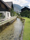 Town Hallstatt with mountain lake and salt mines. Alpine massif, beautiful canyon in Austria. Royalty Free Stock Photo