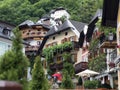 Town Hallstatt with mountain lake and salt mines. Alpine massif, beautiful canyon in Austria. Royalty Free Stock Photo