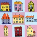 Town house cottage and assorted real estate building set isolated vector illustration