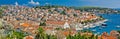 Town of Hvar aerial panorama Royalty Free Stock Photo