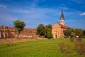 Town of Ilok defense walls and church view