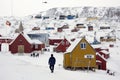 Town of Ittoqqortoormiit at entrance to Scoresbysund - Greenland Royalty Free Stock Photo