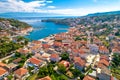 Town of Jelsa bay and waterfront aerial view, Hvar island