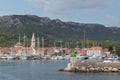 The town of Jelsa and the port with boats on the island of Hvar in Croatia Royalty Free Stock Photo