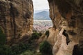 Town of Kalambaka trough Meteora rocks frame