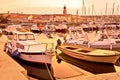 Town of Krk golden dawn harbor view Royalty Free Stock Photo