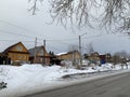 The town of Kyshtym, street of International in the winter. Russia, Chelyabinsk region