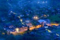 The town of Les Houches in the fog in the Mont Blanc massif in Europe, France, the Alps, towards Chamonix, in summer, at night Royalty Free Stock Photo