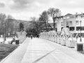 The town of Leskovac in southern Serbia - view of the central town square. Black and white photo.