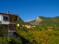 The town of Litochoro with Mount Olympus in the background Royalty Free Stock Photo