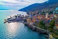 Town of Lovran and Lungomare sea walkway aerial panoramic view Royalty Free Stock Photo