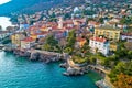 Town of Lovran and Lungomare sea walkway aerial view, Royalty Free Stock Photo