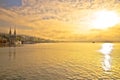 Town of Lucerne mystic morning fog view from lake Royalty Free Stock Photo