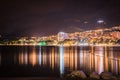 Town Makarska with Biokovo mountains in the background at night, Croatia Royalty Free Stock Photo