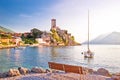 Town of Malcesine castle and beach view, Lago di Garda Royalty Free Stock Photo