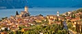 Town of Malcesine on Lago di Garda historic skyline panoramic vi Royalty Free Stock Photo