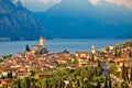 Town of Malcesine on Lago di Garda historic skyline view Royalty Free Stock Photo