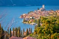 Town of Malcesine on Lago di Garda historic skyline view Royalty Free Stock Photo