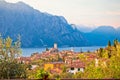 Town of Malcesine on Lago di Garda historic skyline view Royalty Free Stock Photo