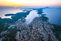 Town of Mali Losinj aerial panoramic sunset view Royalty Free Stock Photo