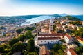 Town of Mali Losinj church and bay aerial panoramic sunset view Royalty Free Stock Photo