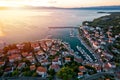 Town of Malinska aerial sunset view, Island of Krk