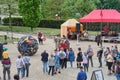 Town market on the Decin castle, Czech Republic, included a funny show called Monks play football