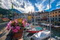 Town of Menaggio harbor on Como lake waterfront view