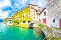 Town of Nesso historic stone bridge and scenic lakefront view, Como Lake Royalty Free Stock Photo