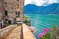 Town of Nesso historic stone bridge and waterfront on Como Lake Royalty Free Stock Photo