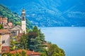 Town of Nesso on steep hill on Como Lake waterfront view Royalty Free Stock Photo