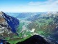 The town of Nestal and the settlement of Riedern in the alpine valley of the Linth River Royalty Free Stock Photo