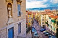Town of Nice colorful street architecture and church view