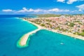 Town of Novalja beach and waterfront on Pag island aerial view Royalty Free Stock Photo