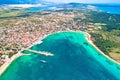 Town of Novalja beach and waterfront on Pag island aerial view Royalty Free Stock Photo