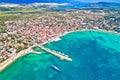 Town of Novalja beach and waterfront on Pag island aerial view Royalty Free Stock Photo