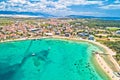 Town of Novalja beach and waterfront on Pag island aerial view Royalty Free Stock Photo