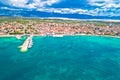 Town of Novalja beach and waterfront on Pag island aerial view Royalty Free Stock Photo