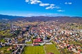 Town of Ogulin city center and Dobra river canyon aerial panoramic view Royalty Free Stock Photo