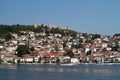 Ohrid on the shores of Lake Ohrid, with Tsar Samoil`s Fortress on the hill above, in souteast Macedonia