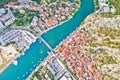 Town of Omis and Cetina river aerial view Royalty Free Stock Photo