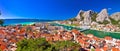 Town of Omis and Cetina river mouth panoramic view