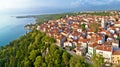 Town of Omisalj on Krk island aerial panorama Royalty Free Stock Photo