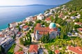 Town of Opatija cathedral and waterfront aerial view Royalty Free Stock Photo