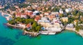 Town of Opatija and Lungomare sea walkway aerial panoramic view