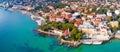 Town of Opatija and Lungomare sea walkway aerial panoramic view