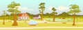 Town park flat color vector illustration