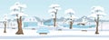 Town park in winter season flat color vector illustration